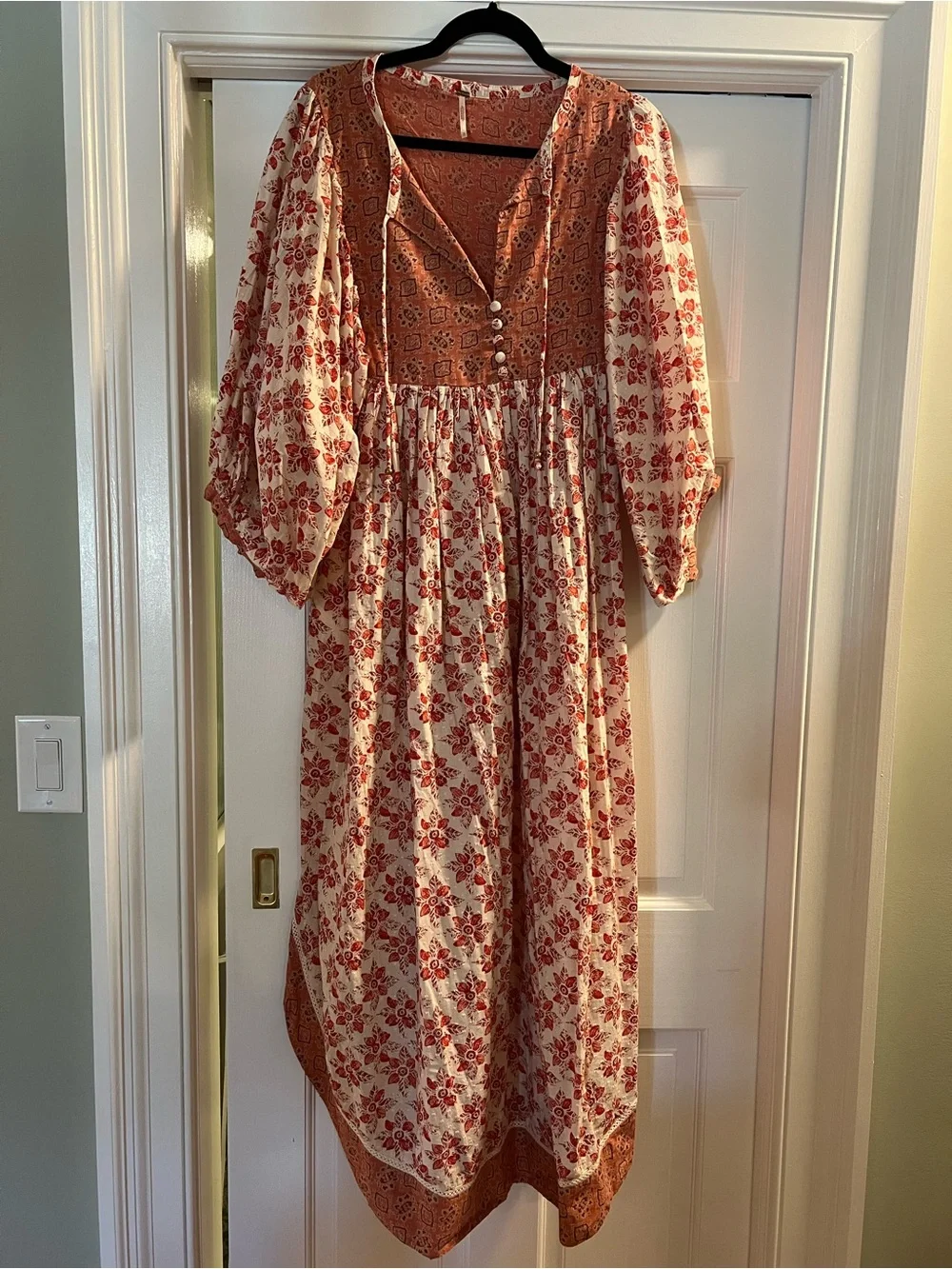 Free People Floral Boho Midi Dress in Dusty Rose and Cream WORN ONCE